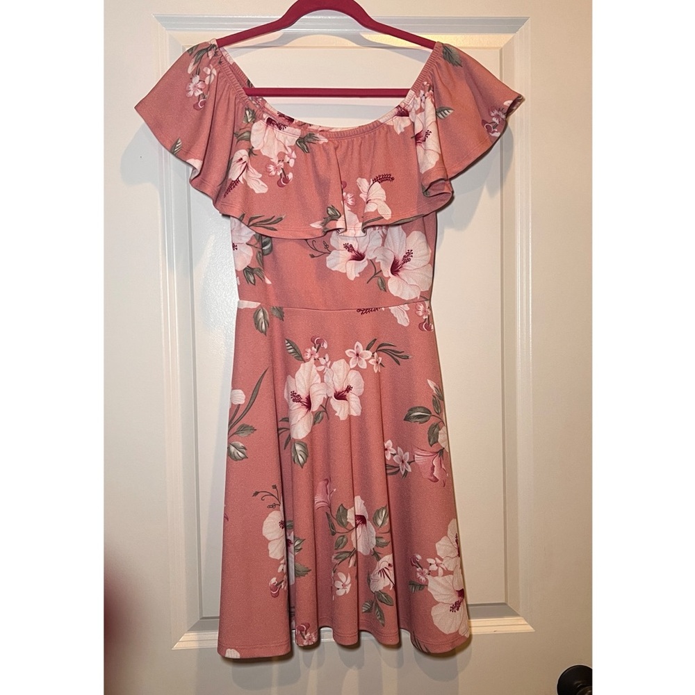 Streetwear Society Pink Ruffled Off-Shoulder Mini Dress